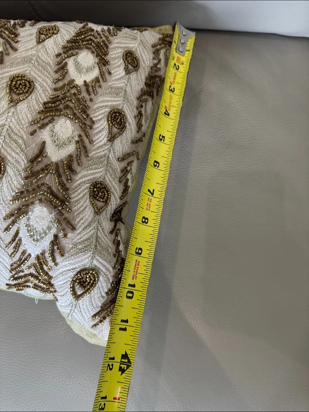 Pier 1 Beaded Peacock Feather Gold Embroidered Lumbar Accent Pillow